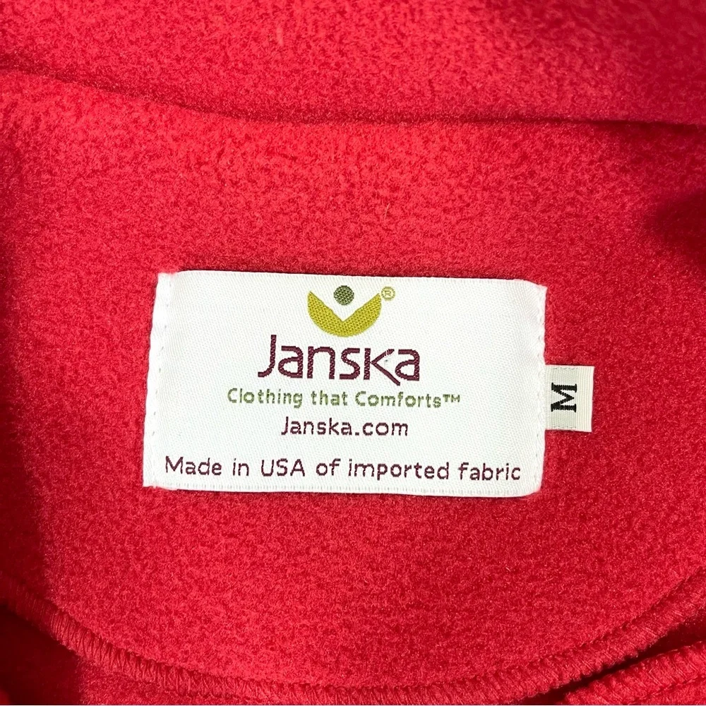 Janska Fleece Vest Womens Size M Red One Button‎ Front 2 Pockets Lagenlook Artsy